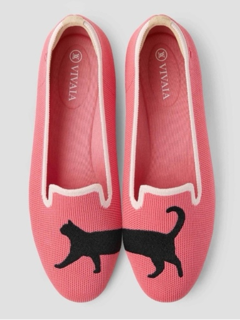 Vivaia Pink and Black Cat Embroidered Loafers, Size EU 40 9